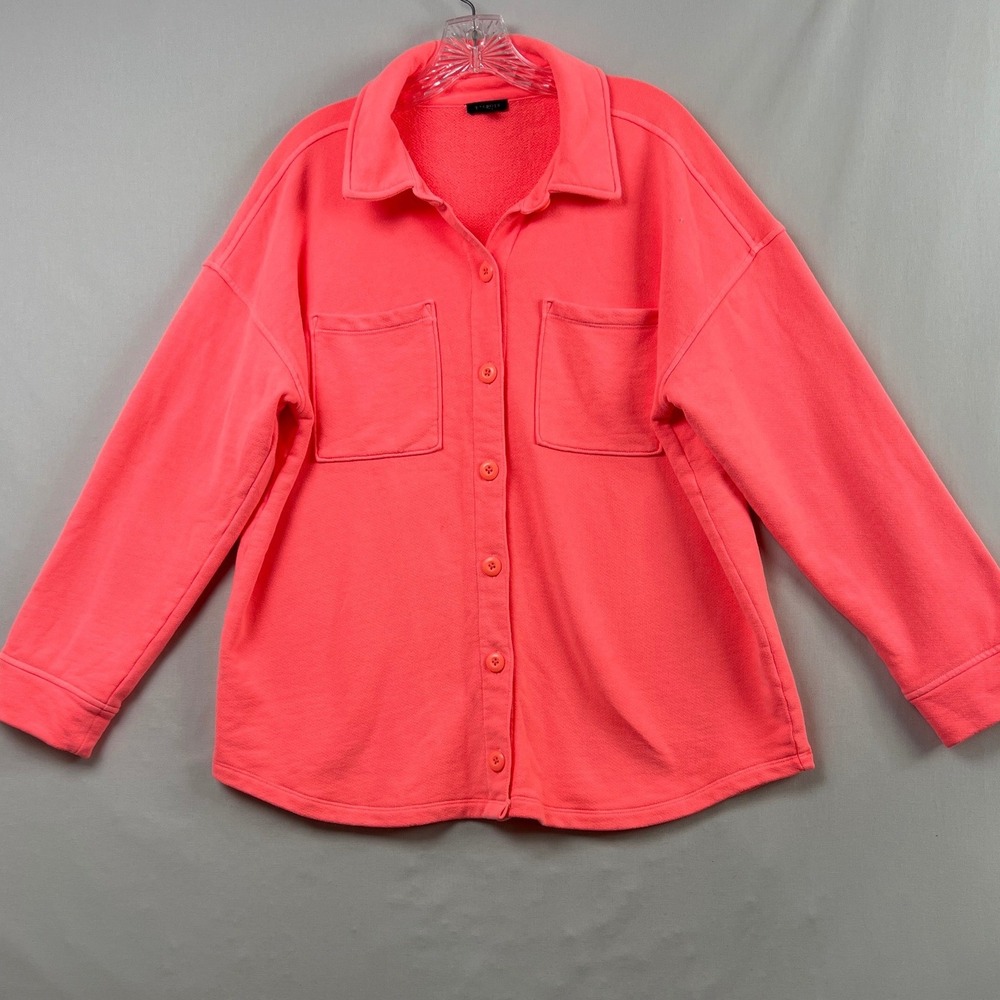 Talbots Shacket Women Large Neon Pink Fleece Button Front Long Sleeve Casual